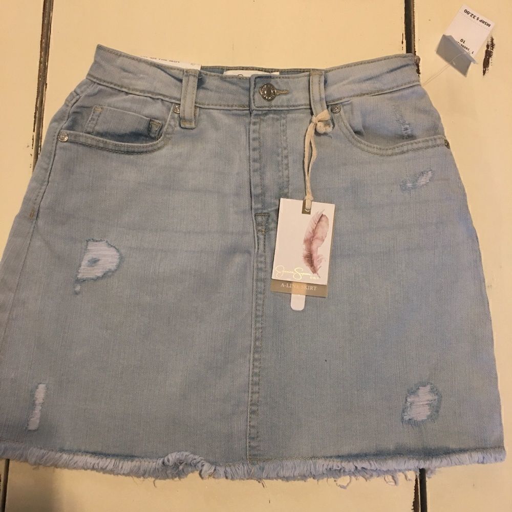 Girls size 10 runs big Jessica Simpson distressed mid rise jeans A-line skirt